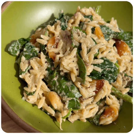 Creamy Roasted Garlic & Olive Orzo Salad